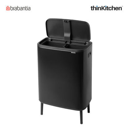 Brabantia, Touch Bins, Dustbin, Bo Touch Bin Hi, 2 X 30 Litre, Plastic Buckets, Matt Black