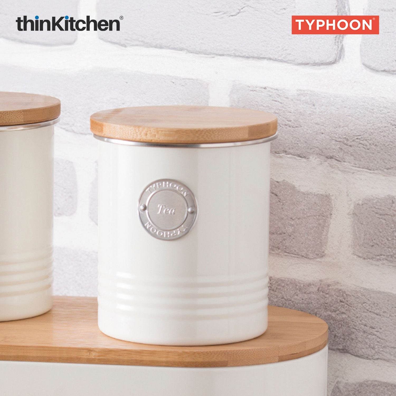 Typhoon Living Premium Tea Storage Canister  - Cream, 1 Litre|Airtight Metal Jar with Bamboo Lid, Kitchen Countertop Storage Container - 5