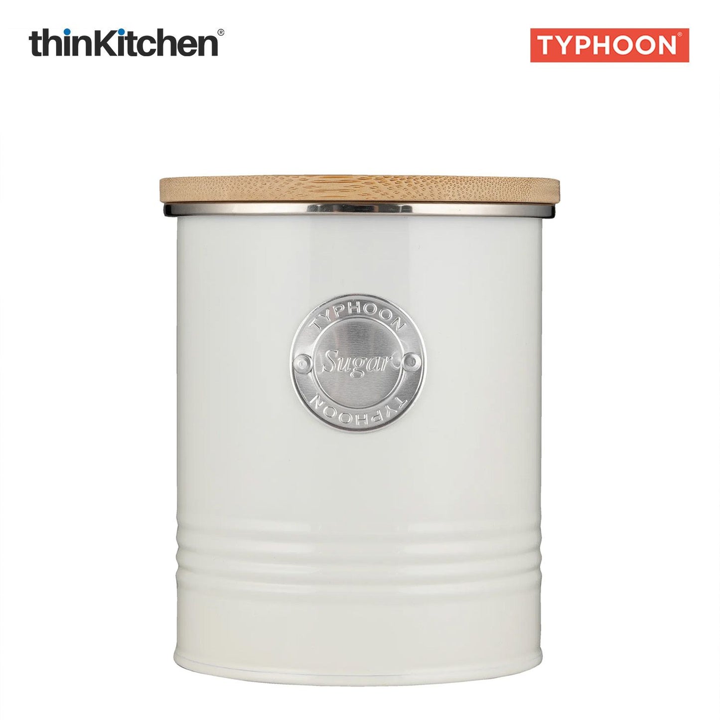 Typhoon Living Premium Sugar Storage Canister  - Cream, 1 Litre|Airtight Metal Jar with Bamboo Lid, Kitchen Countertop Storage Container