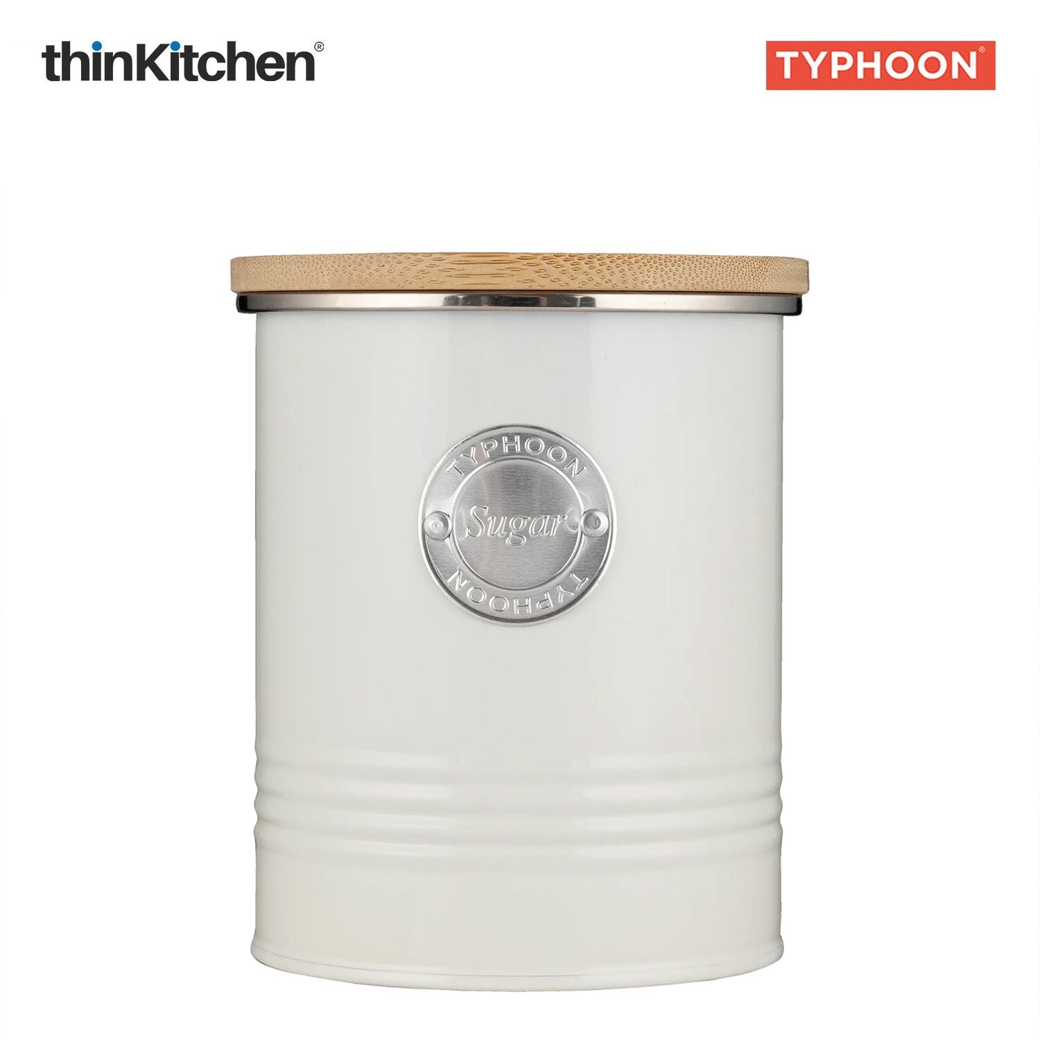 Typhoon Living Premium Sugar Storage Canister  - Cream, 1 Litre|Airtight Metal Jar with Bamboo Lid, Kitchen Countertop Storage Container - 3