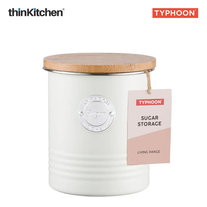 Typhoon Living Premium Sugar Storage Canister  - Cream, 1 Litre|Airtight Metal Jar with Bamboo Lid, Kitchen Countertop Storage Container