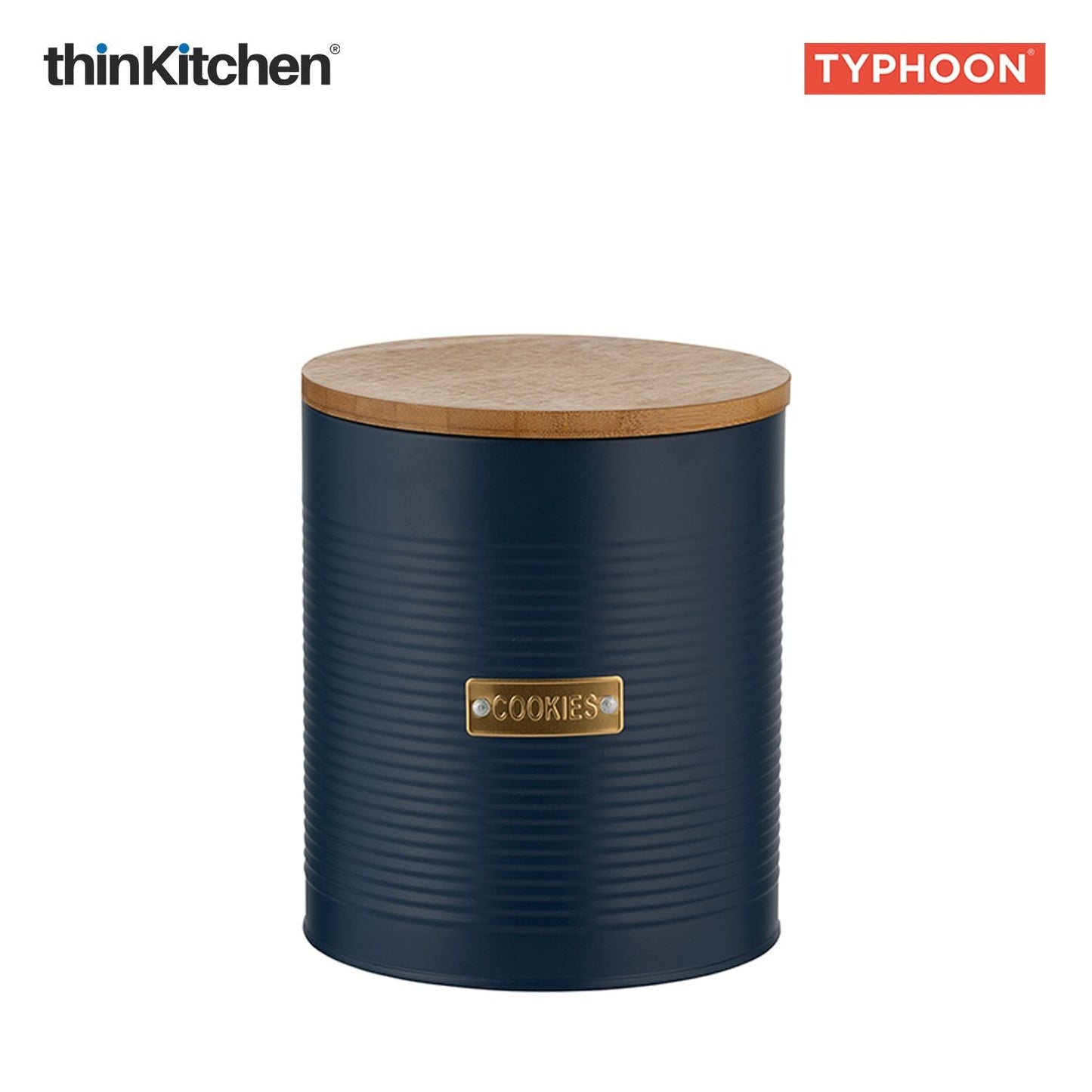 Typhoon Otto Premium Cookie Storage Canister  - Navy Blue, 3 Litre|Airtight Metal Jar with Bamboo Lid for Biscuits , Kitchen Countertop Storage Container