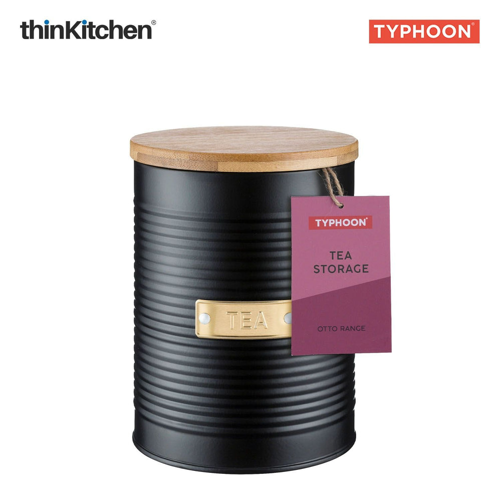 Typhoon Otto Tea Storage Canister  - Navy Blue, 1 Litre|Airtight Metal Jar with Bamboo Lid, Kitchen Countertop Storage Container