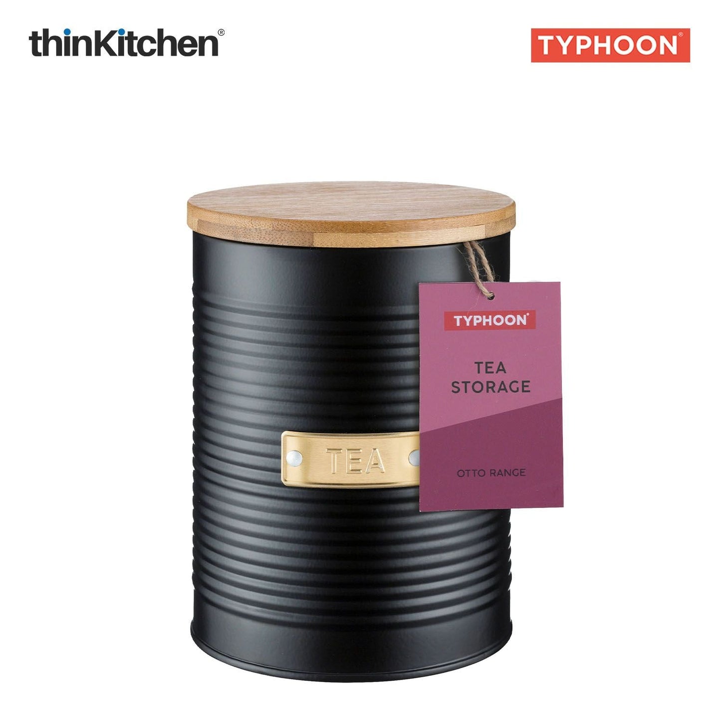 Typhoon Otto Premium Tea Storage Canister  - Navy Blue, 1 Litre|Airtight Metal Jar with Bamboo Lid, Kitchen Countertop Storage Container