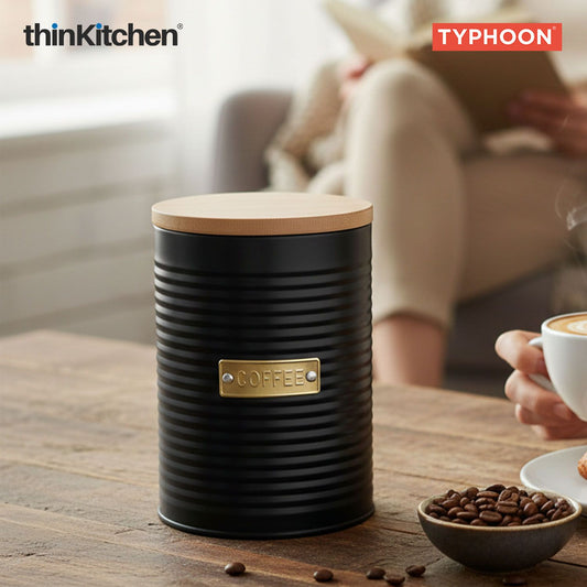 Typhoon Otto Coffee Storage Canister  - Navy Blue, 1 Litre|Airtight Metal Jar with Bamboo Lid, Kitchen Countertop Storage Container