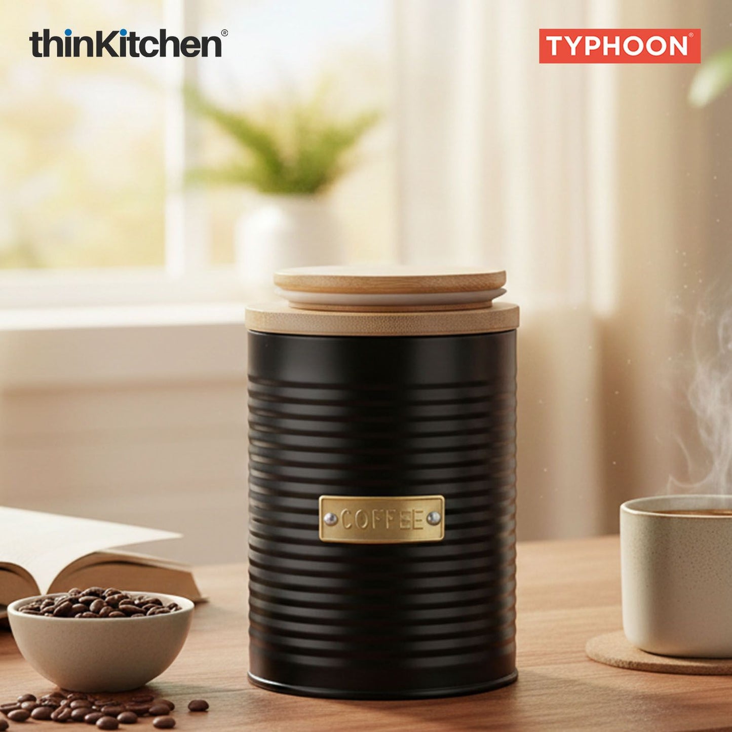 Typhoon Otto Premium Coffee Storage Canister  - Navy Blue, 1 Litre|Airtight Metal Jar with Bamboo Lid, Kitchen Countertop Storage Container