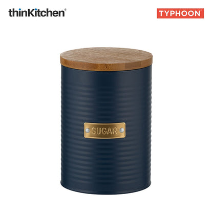 Typhoon Otto Premium Sugar Storage Canister  - Navy Blue, 1 Litre|Airtight Metal Jar with Bamboo Lid, Kitchen Countertop Storage Container