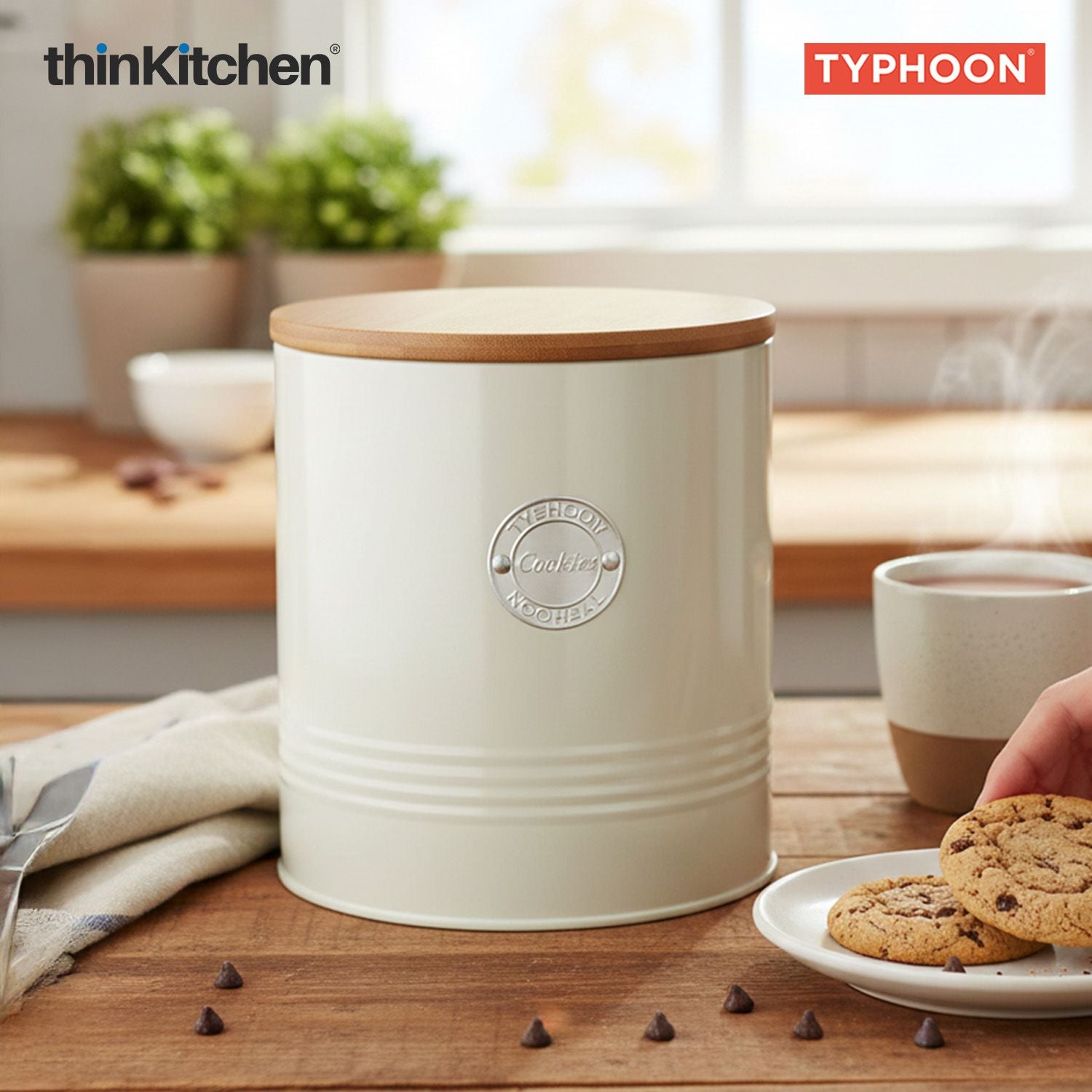 Typhoon Living Premium Cookie Storage Canister  - Cream, 3 Litre|Airtight Metal Jar with Bamboo Lid for Biscuits , Kitchen Countertop Storage Container - 5