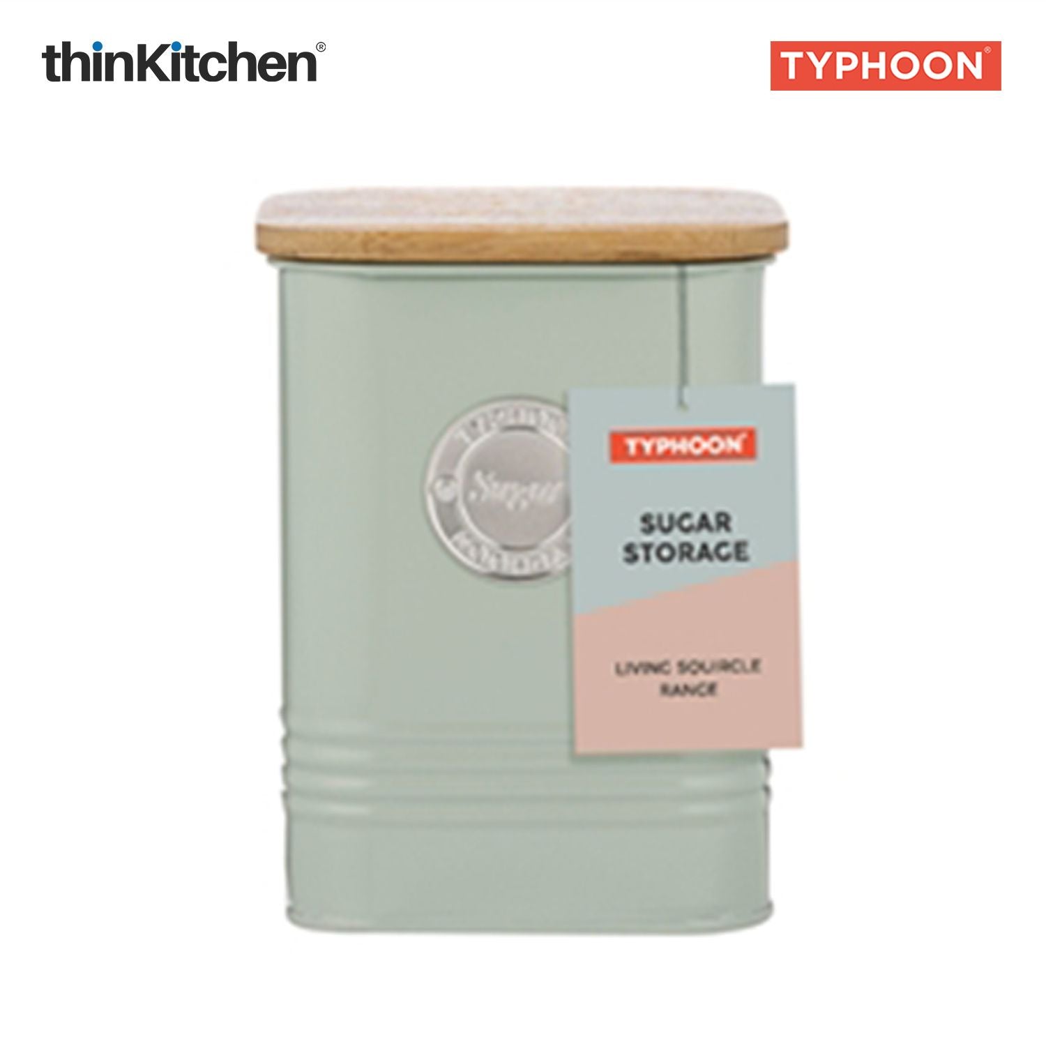 Typhoon Squircle Premium Sugar Storage Canister  - Mint Green, 1.3 Litre|Square Airtight Metal Jar with Bamboo Lid, Kitchen Countertop Storage Container - 3