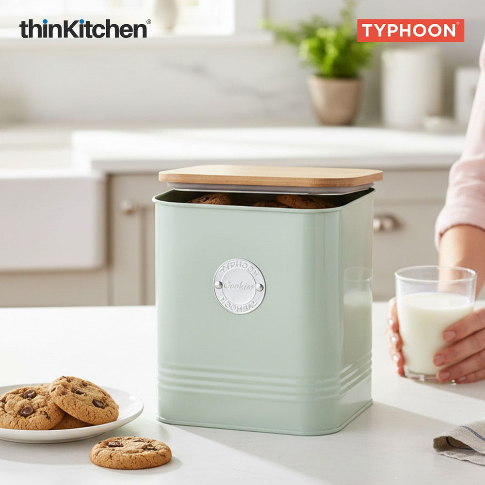 Typhoon Squircle Cookie Storage Canister  - Mint Green, 2.7 Litre|Square Airtight Metal Jar with Bamboo Lid, Kitchen Countertop Storage Container