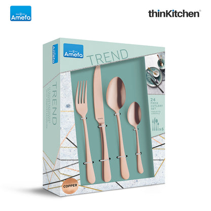 Amefa Austin Copper Stainless Steel Cutlery Set, 24-Pieces