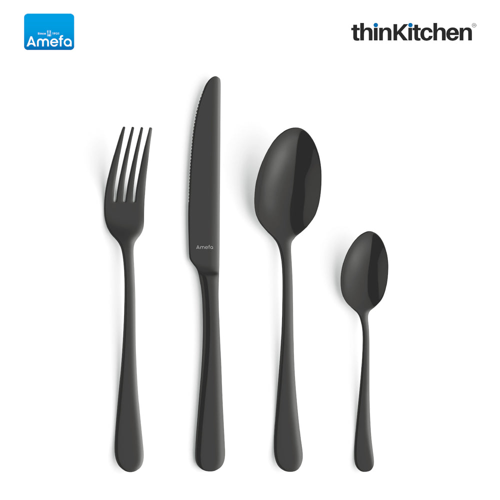 Austin Stainless Steel Cutlery Set – 24 Piece Black Vintage-Style Forks, Knives & Spoons | Elegant Steel Cutlery Set for Everyday & Special Dining