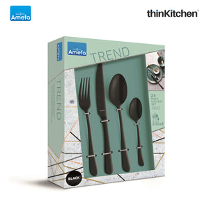 Amefa Austin Stainless Steel Cutlery Set, 24-Pieces, Black