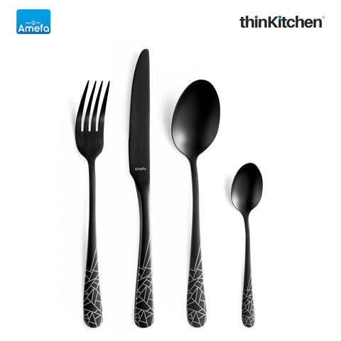 Amefa Austin Frost 16-Piece Stainless Steel Cutlery Set | Modern Steel Forks, Spoons & Knives