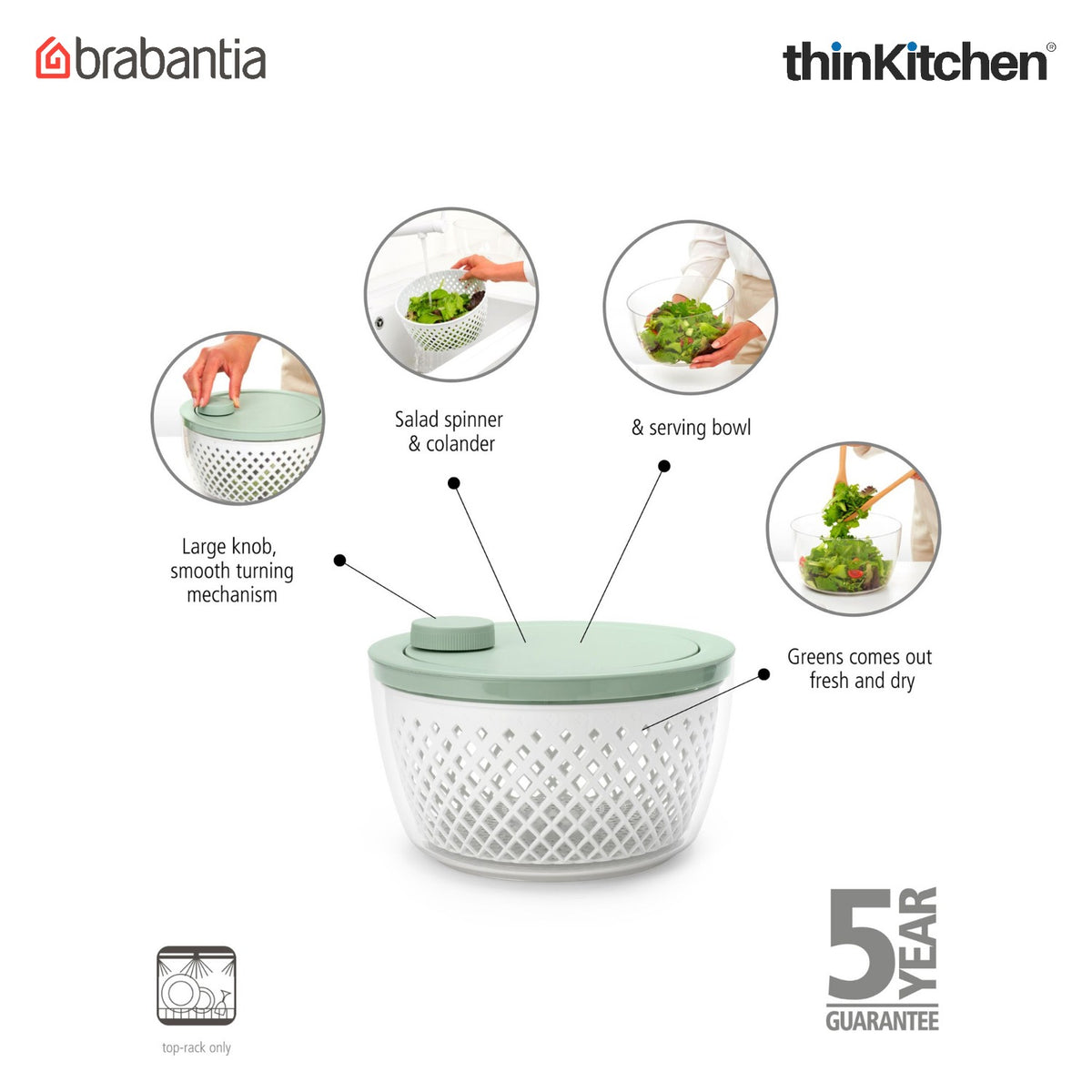 Brabantia Tasty+ Salad Spinner - Jade Green - 7