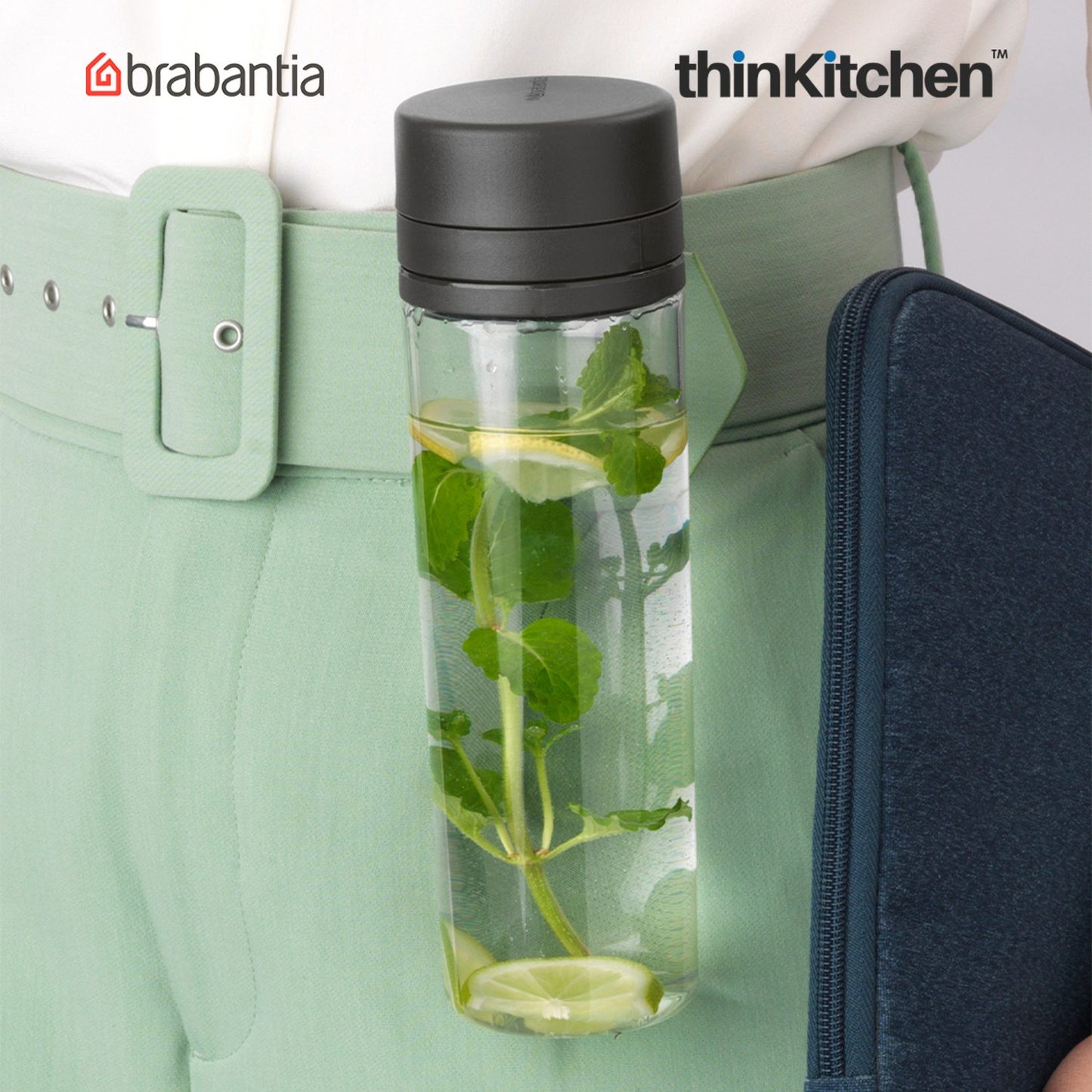 Brabantia Make Take Water Bottle With Strainer 500 Ml Dark Grey