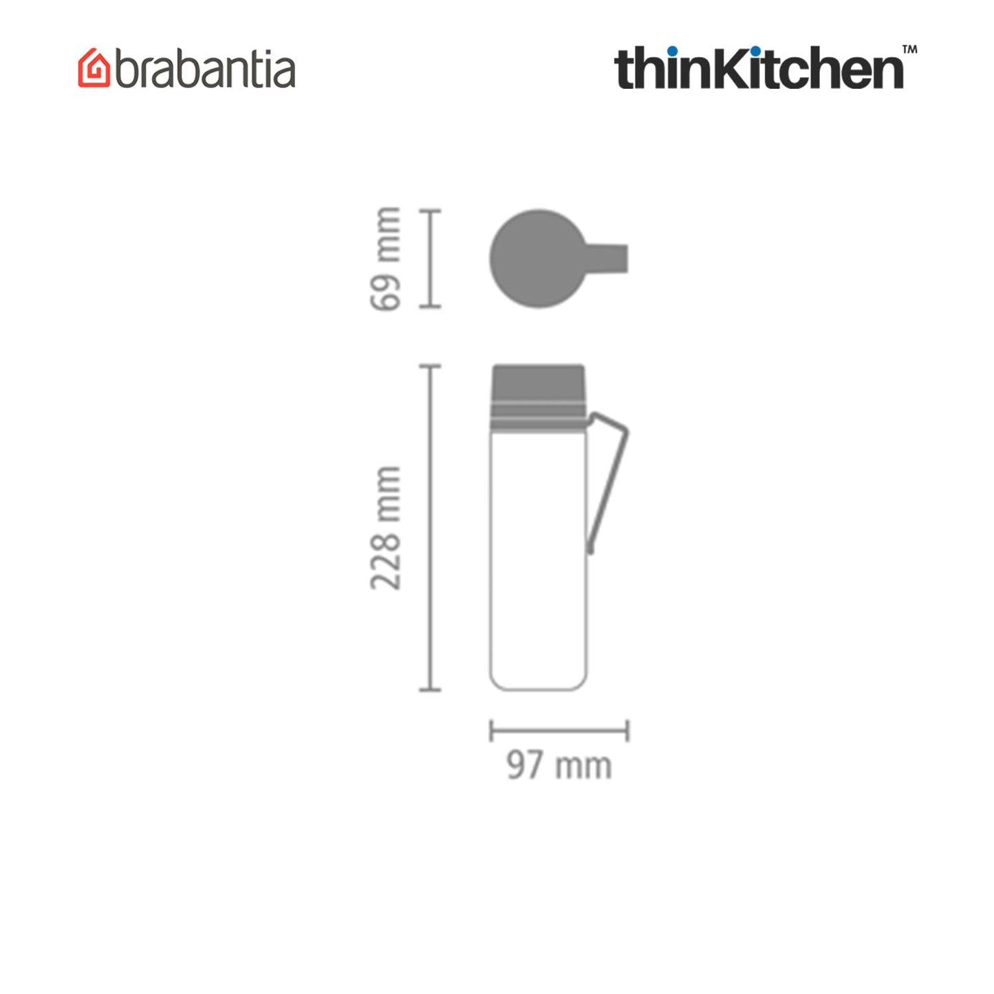 Brabantia Make Take Water Bottle With Strainer 500 Ml Dark Grey