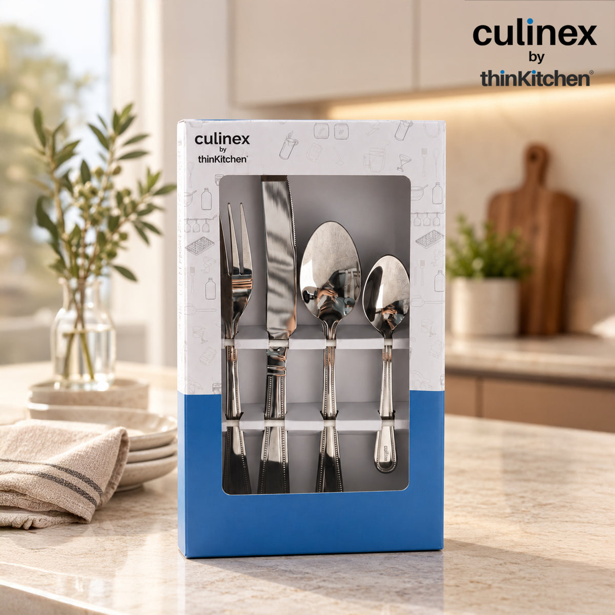 Culinex Beed 24 Pcs Cutlery Set, 18/0 Stainless Steel Mirror Finish | All Purpose Knife, Fork, Spoon & Tea Spoon