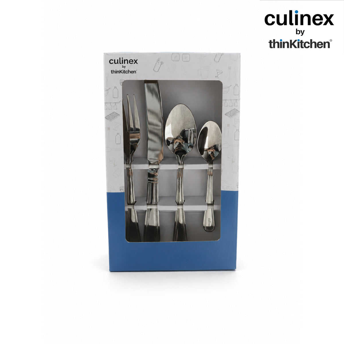 Culinex Beed 24 Pcs Cutlery Set, 18/0 Stainless Steel Mirror Finish | All Purpose Knife, Fork, Spoon & Tea Spoon