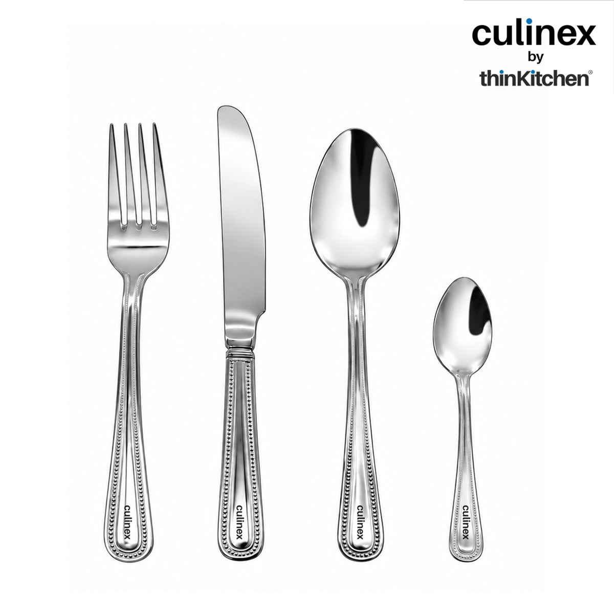 Culinex Beed 24 Pcs Cutlery Set, 18/0 Stainless Steel Mirror Finish | All Purpose Knife, Fork, Spoon & Tea Spoon - 2