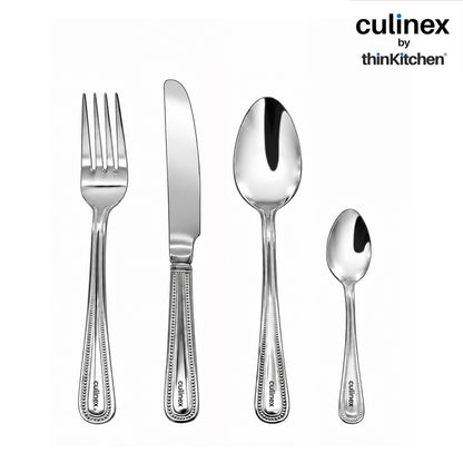 Culinex Beed 24 Pcs Cutlery Set, 18/0 Stainless Steel Mirror Finish | All Purpose Knife, Fork, Spoon & Tea Spoon