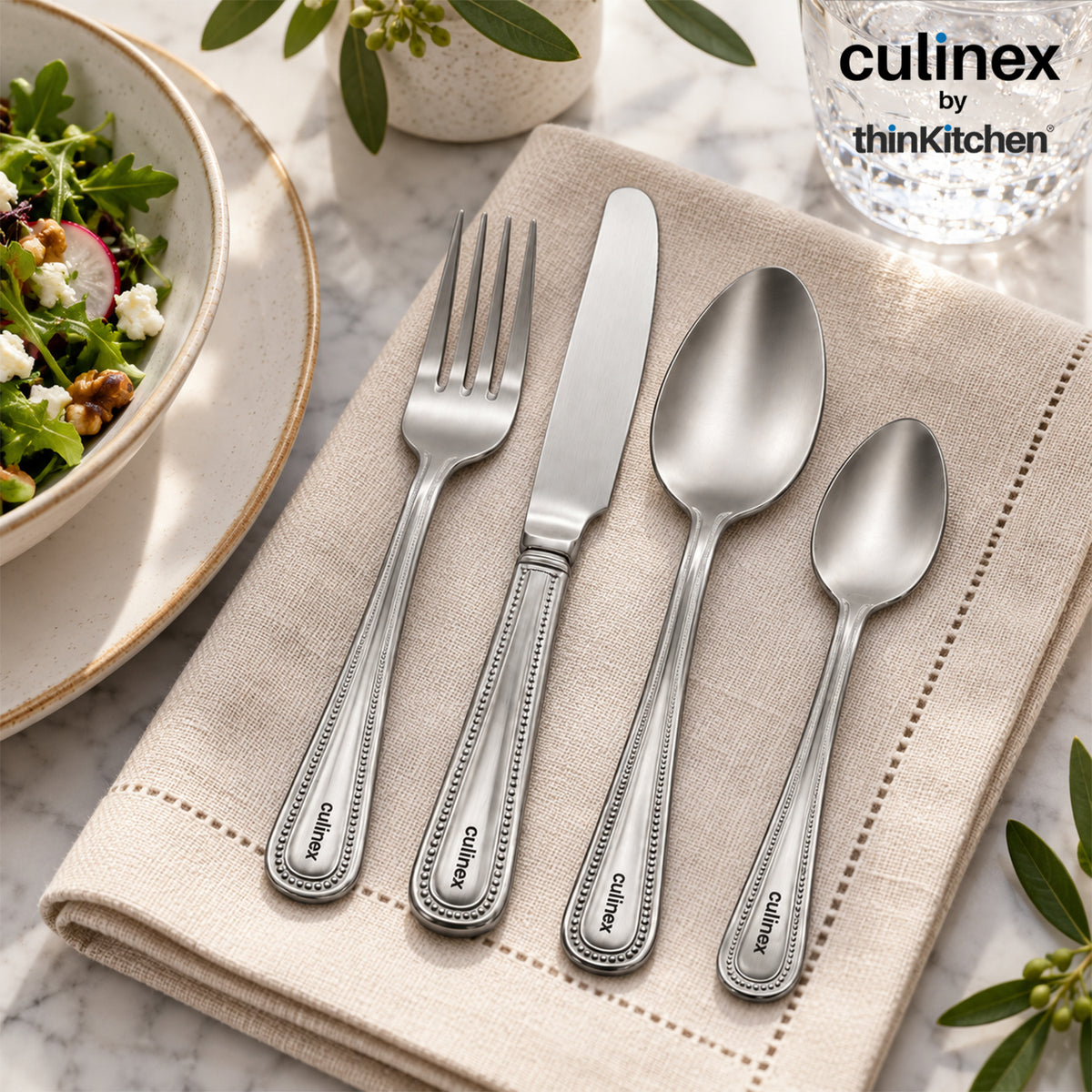 Culinex Beed 24 Pcs Cutlery Set, 18/0 Stainless Steel Antique Finish | All Purpose Knife, Fork, Spoon & Tea Spoon - 1