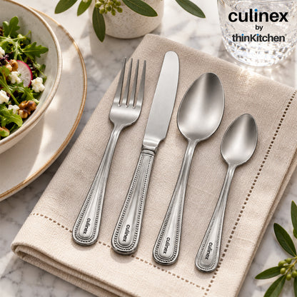 Culinex Beed 24 Pcs Cutlery Set, 18/0 Stainless Steel Antique Finish | All Purpose Knife, Fork, Spoon & Tea Spoon
