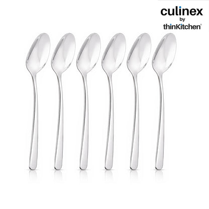 Culinex 18/8 Stainless Steel 4.7" Premium Coffee Tea Spoon Set of 6 |Silver Rustproof Flatware By thinKitchen (Dora)