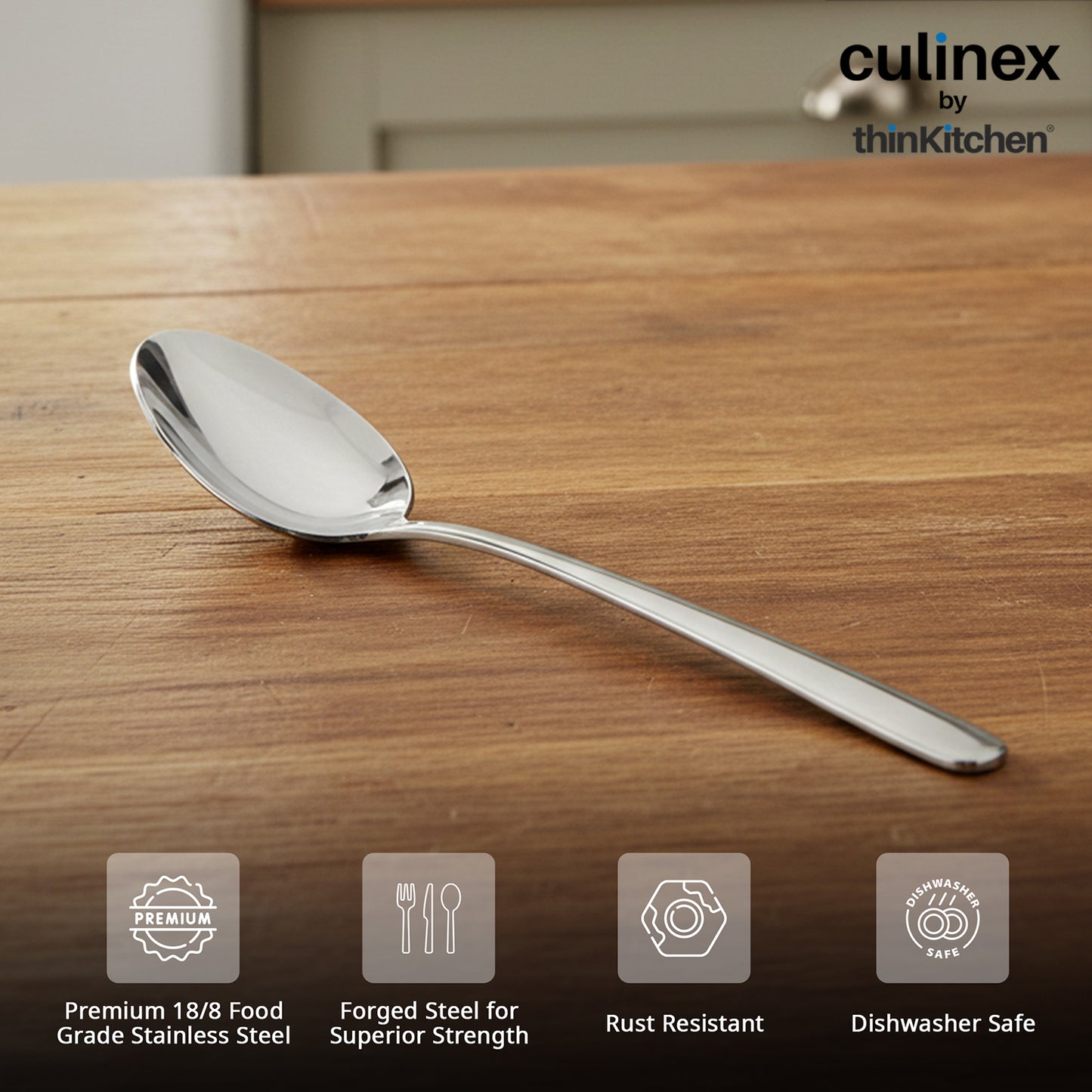 Culinex 18/8 Stainless Steel 4.7" Premium Coffee Tea Spoon Set of 6 |Silver Rustproof Flatware By thinKitchen (Dora)