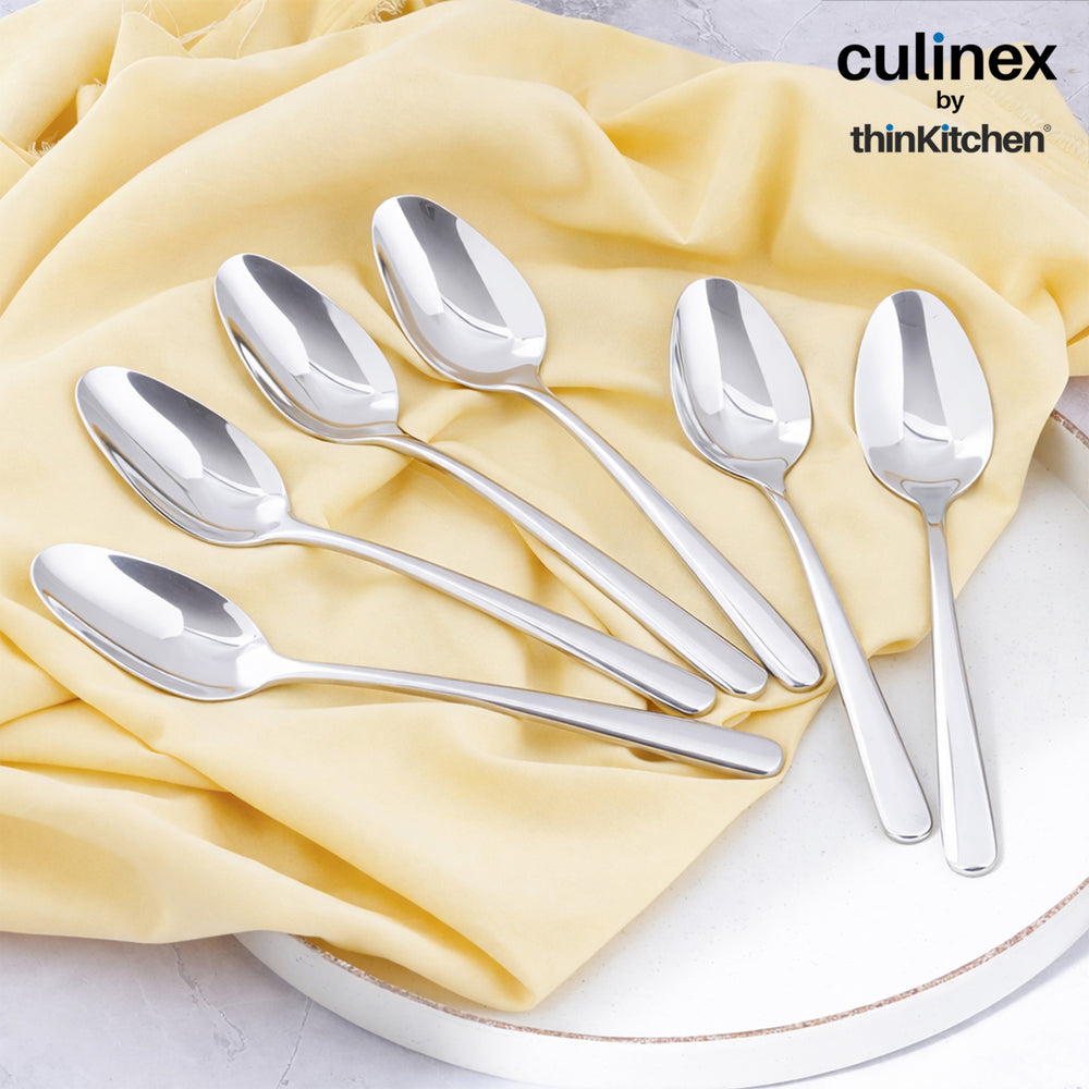 Culinex 18/8 Stainless Steel 4.7" Premium Coffee Tea Spoon Set of 6 |Silver Rustproof Flatware By thinKitchen (Dora)