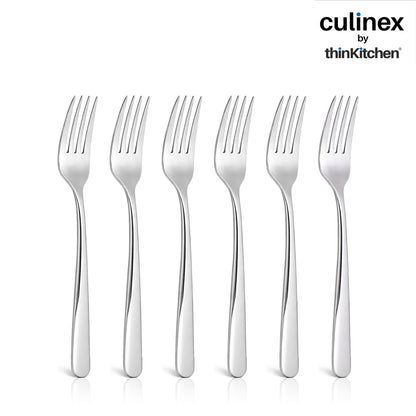 Culinex 18/8 Stainless Steel 7.4" Premium All Purpose Fork Set of 6 for Dining Table, Kitchen | Silver Rustproof Flatware By thinKitchen (Dora)