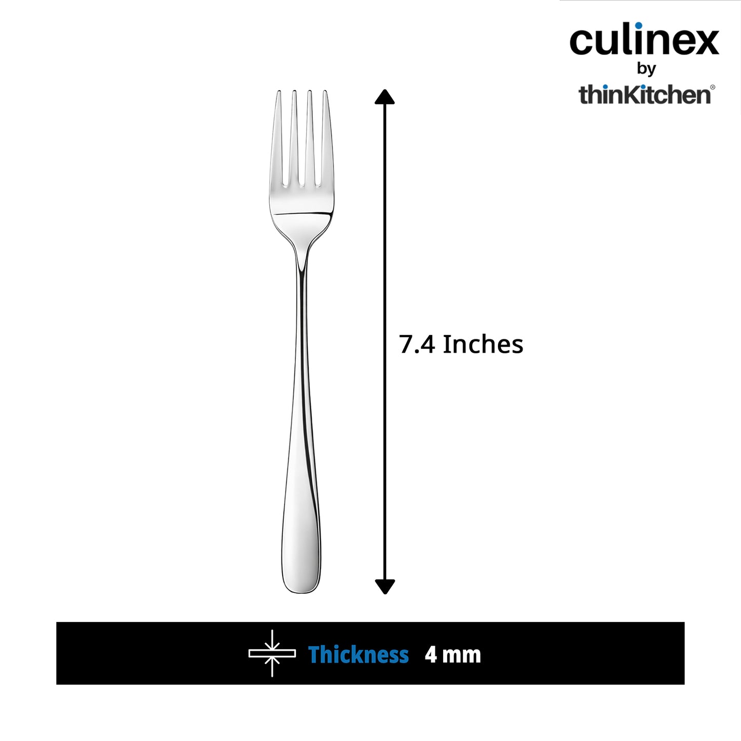 Culinex 18/8 Stainless Steel 7.4" Premium All Purpose Fork Set of 6 for Dining Table, Kitchen | Silver Rustproof Flatware By thinKitchen (Dora)