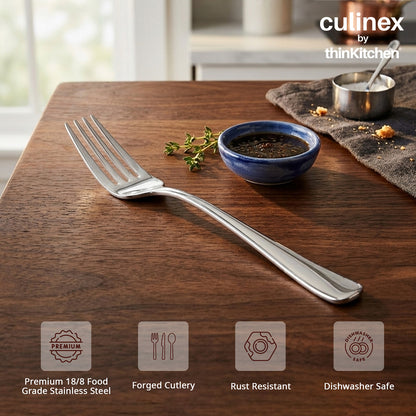 Culinex 18/8 Stainless Steel 7.4" Premium All Purpose Fork Set of 6 for Dining Table, Kitchen | Silver Rustproof Flatware By thinKitchen (Dora)