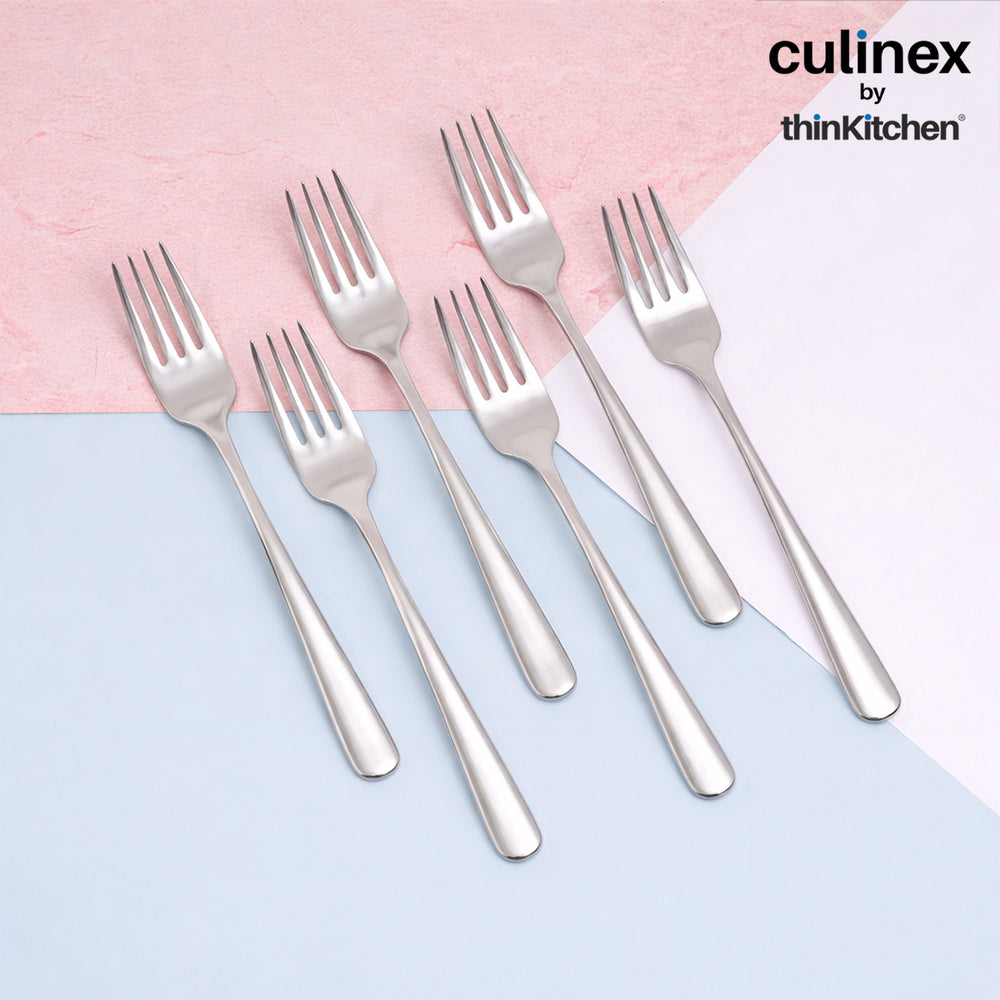 Culinex 18/8 Stainless Steel 7.4" Premium All Purpose Fork Set of 6 for Dining Table, Kitchen | Silver Rustproof Flatware By thinKitchen (Dora)