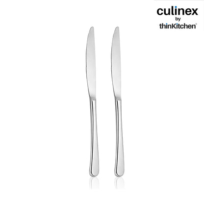 Culinex Stainless Steel 8.5" Premium All Purpose Knife Set of 2 for Dining Table, Kitchen| Silver Rustproof Flatware By thinKitchen (Dora)