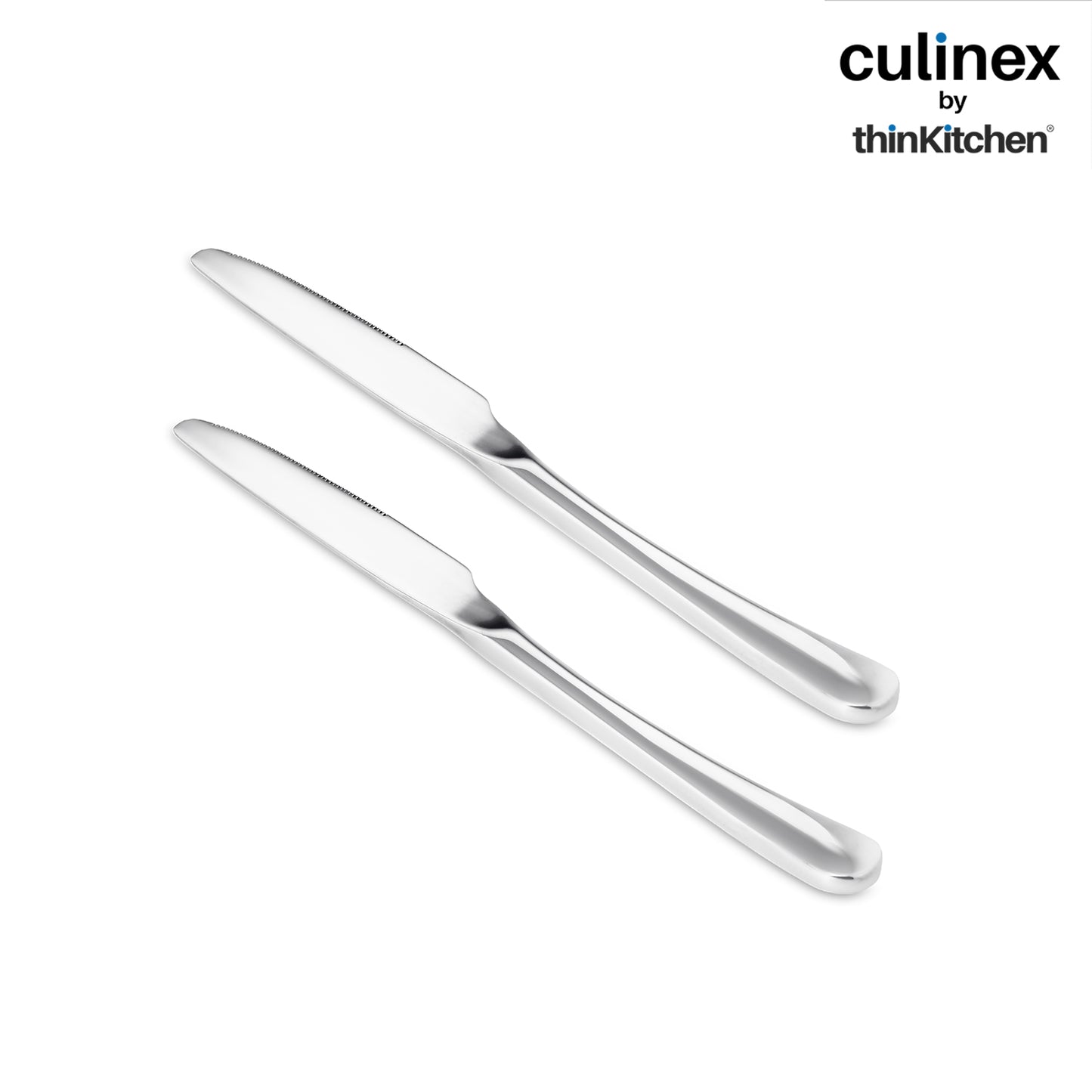 Culinex Stainless Steel 8.5" Premium All Purpose Knife Set of 2 for Dining Table, Kitchen| Silver Rustproof Flatware By thinKitchen (Dora)