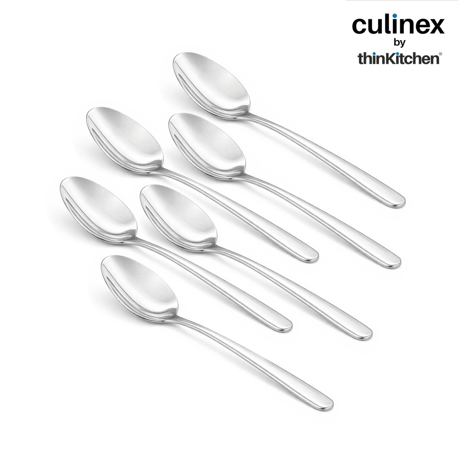 Culinex 18/8 Stainless Steel 7.5" Premium All Purpose Spoon Set of 6 for Dining Table, Kitchen | Silver Rustproof Flatware By thinKitchen (Dora) - 5