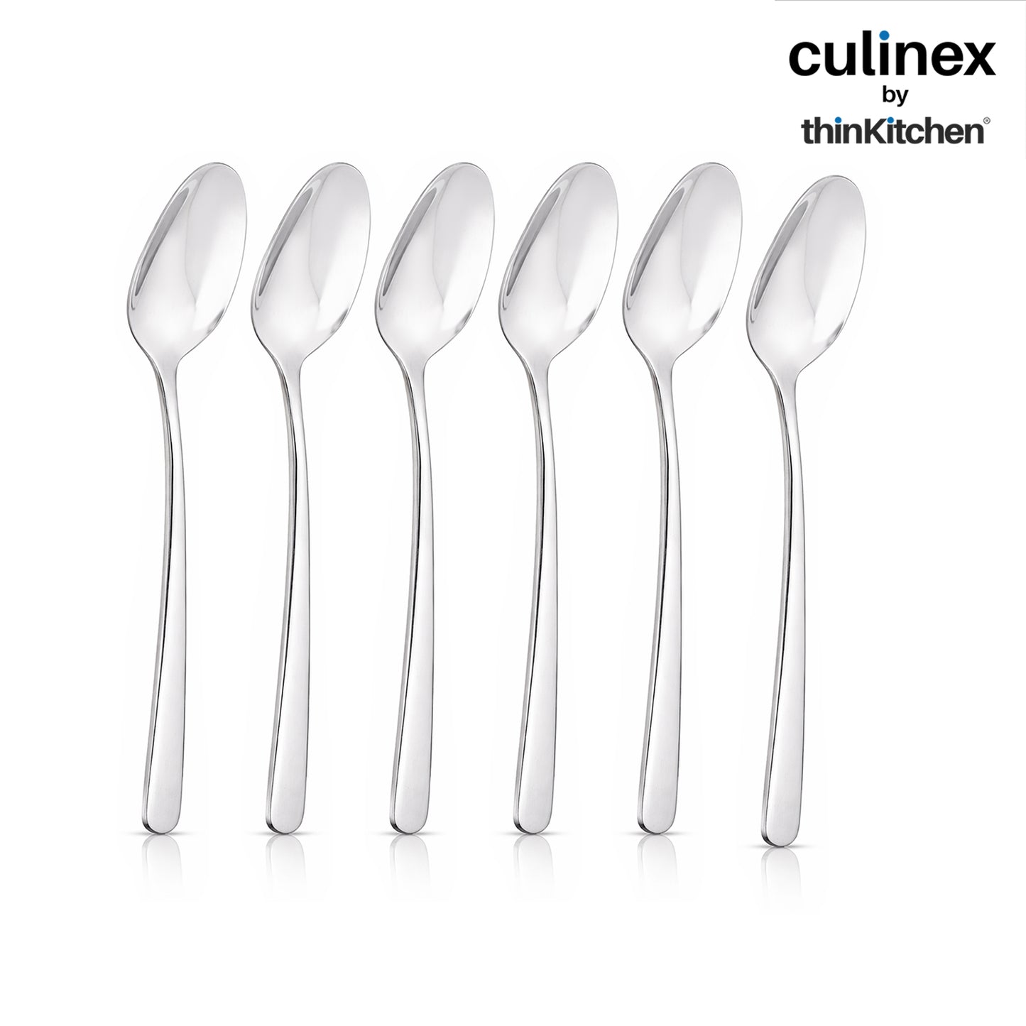 Culinex 18/8 Stainless Steel 7.5" Premium All Purpose Spoon Set of 6 for Dining Table, Kitchen | Silver Rustproof Flatware By thinKitchen (Dora)