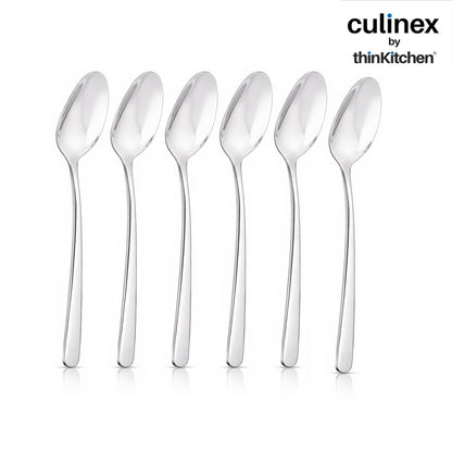 Culinex 18/8 Stainless Steel 7.5" Premium All Purpose Spoon Set of 6 for Dining Table, Kitchen | Silver Rustproof Flatware By thinKitchen (Dora)