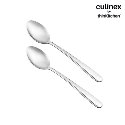 Culinex 18/8 Stainless Steel 8.2" Premium All Purpose Serving Spoon Set of 2, Dora|Silver Rustproof Dishwasher Safe Flatware By thinKitchen