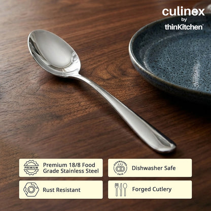 Culinex 18/8 Stainless Steel 8.2" Premium All Purpose Serving Spoon Set of 2, Dora|Silver Rustproof Dishwasher Safe Flatware By thinKitchen
