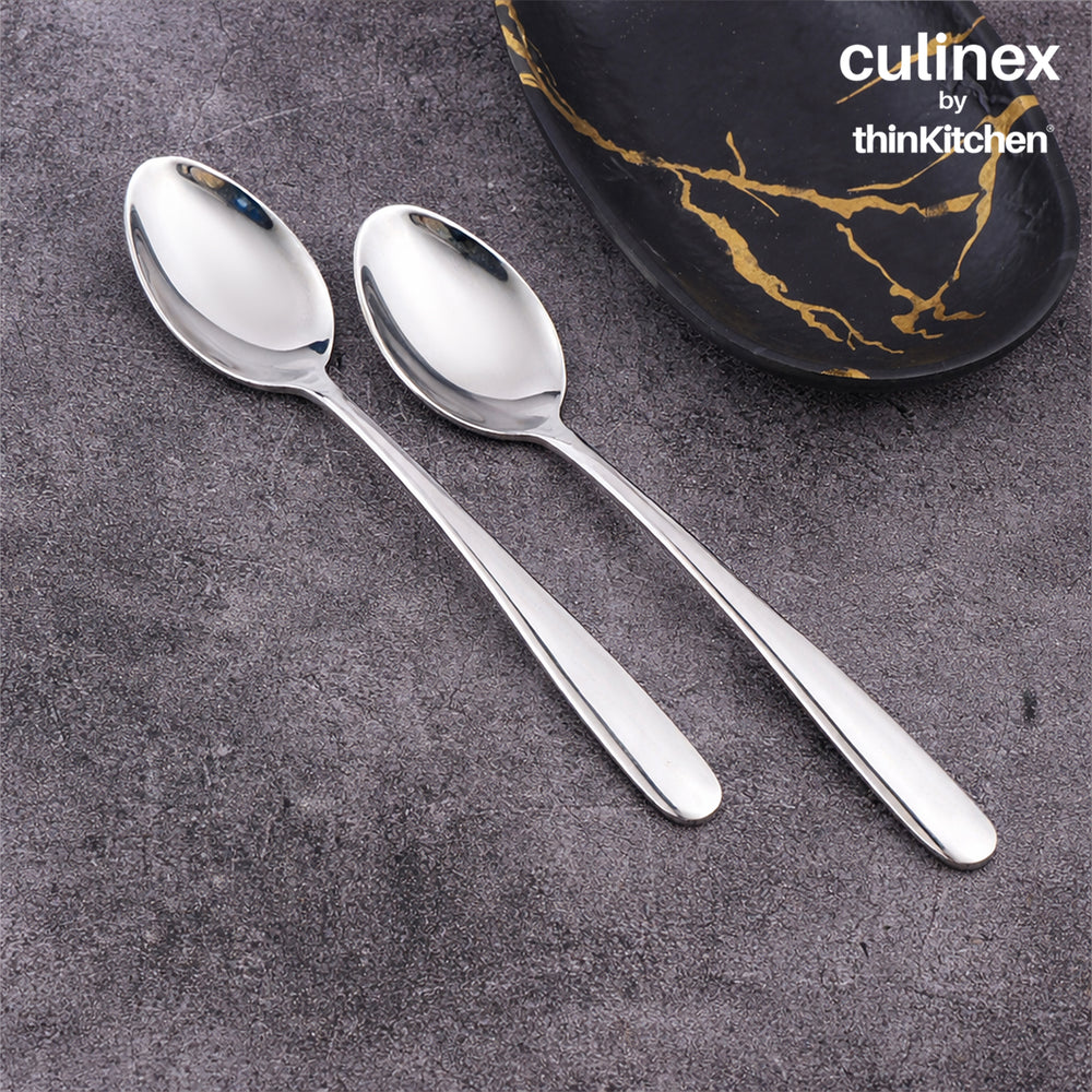 Culinex 18/8 Stainless Steel 8.2" Premium All Purpose Serving Spoon Set of 2, Dora|Silver Rustproof Dishwasher Safe Flatware By thinKitchen