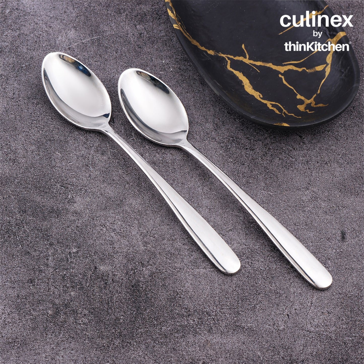 Culinex 18/8 Stainless Steel 8.2" Premium All Purpose Serving Spoon Set of 2, Dora|Silver Rustproof Dishwasher Safe Flatware By thinKitchen