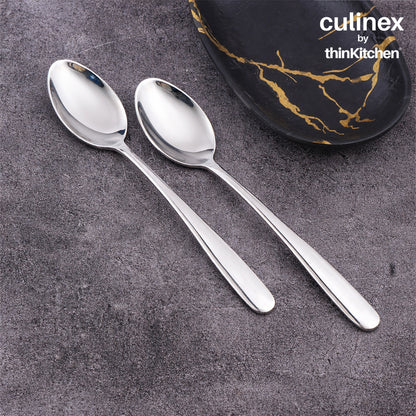 Culinex 18/8 Stainless Steel 8.2" Premium All Purpose Serving Spoon Set of 2, Dora|Silver Rustproof Dishwasher Safe Flatware By thinKitchen