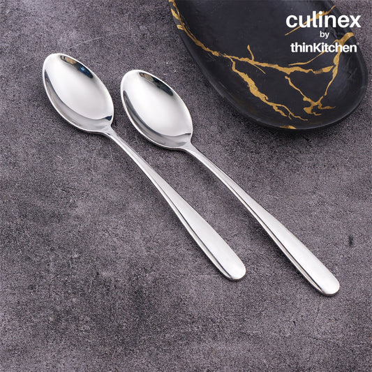 Culinex 18/8 Stainless Steel 8.2" Premium All Purpose Serving Spoon Set of 2, Dora|Silver Rustproof Dishwasher Safe Flatware By thinKitchen