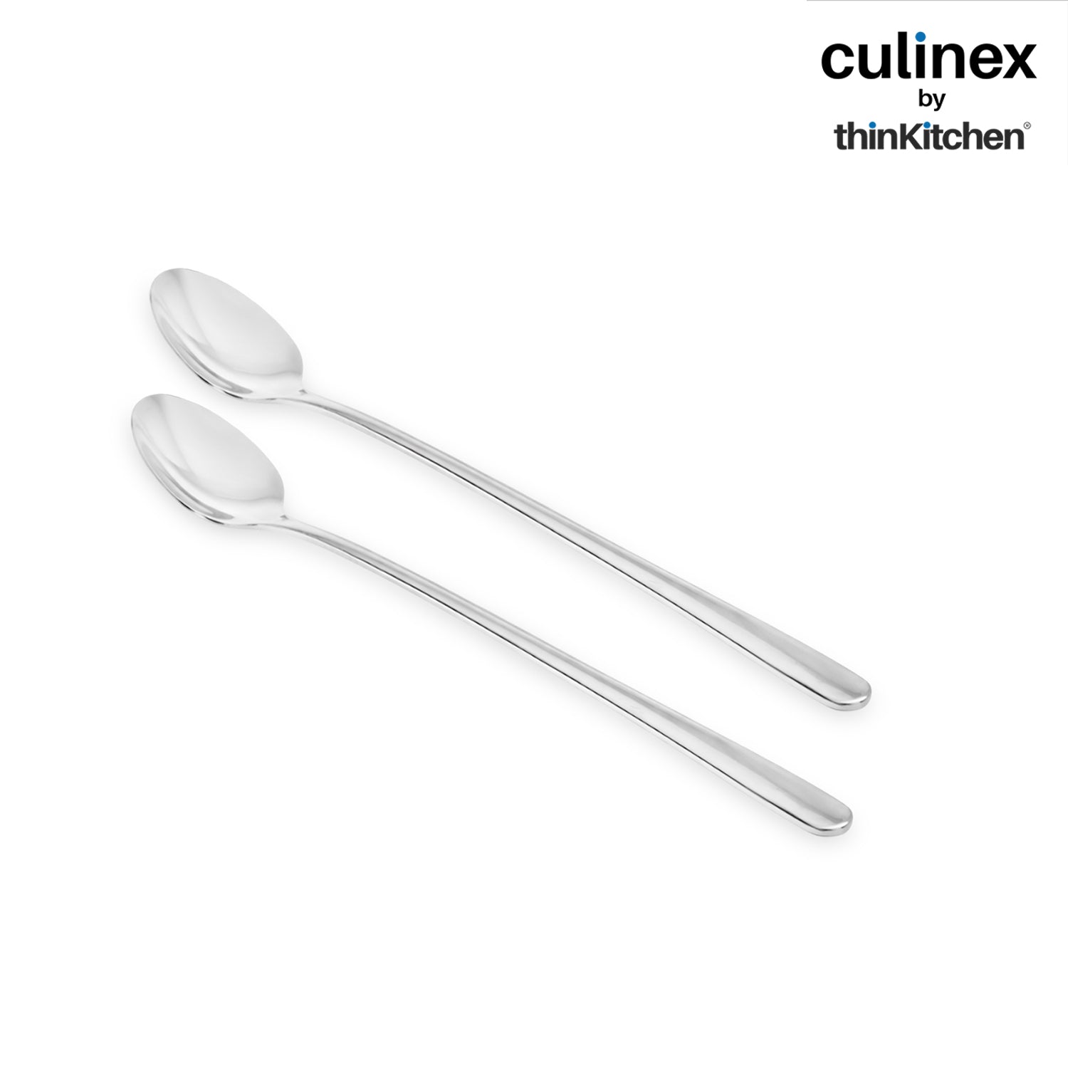 Culinex 18/8 Stainless Steel 8.7" Premium Ice Tea Spoons, Mixing, Stirring, Long Handle Spoons -  Set of 2 for Soda, Ice Tea, Ice Cream Milkshake, Cocktails - 6