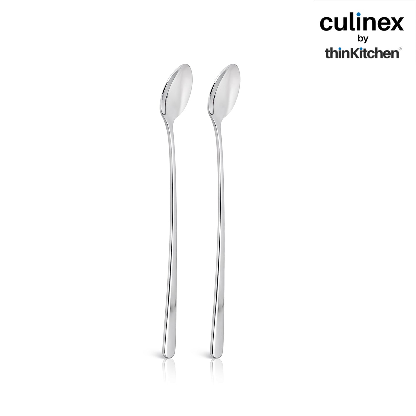 Culinex 18/8 Stainless Steel 8.7" Premium Ice Tea Spoons, Mixing, Stirring, Long Handle Spoons -  Set of 2 for Soda, Ice Tea, Ice Cream Milkshake, Cocktails