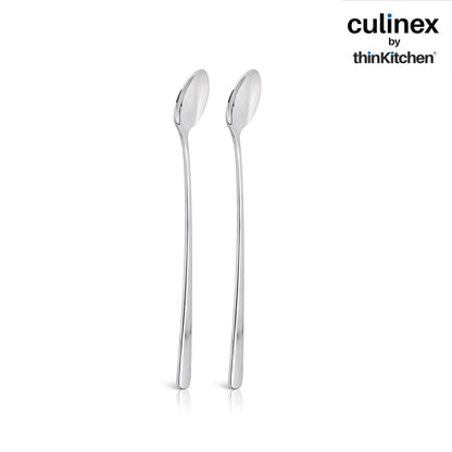 Culinex 18/8 Stainless Steel 8.7" Premium Ice Tea Spoons, Mixing, Stirring, Long Handle Spoons -  Set of 2 for Soda, Ice Tea, Ice Cream Milkshake, Cocktails