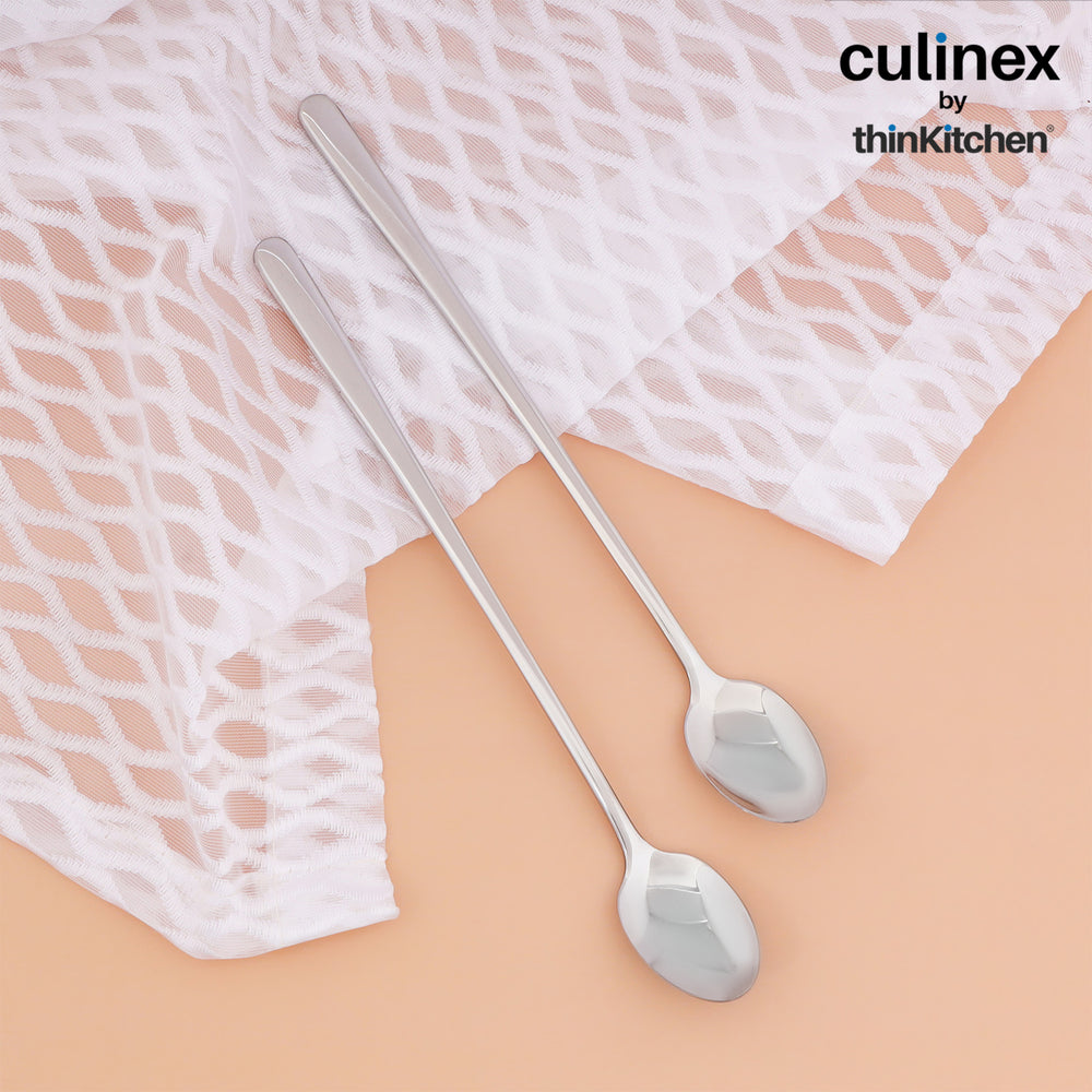 Culinex 18/8 Stainless Steel 8.7" Premium Ice Tea Spoons, Mixing, Stirring, Long Handle Spoons -  Set of 2 for Soda, Ice Tea, Ice Cream Milkshake, Cocktails