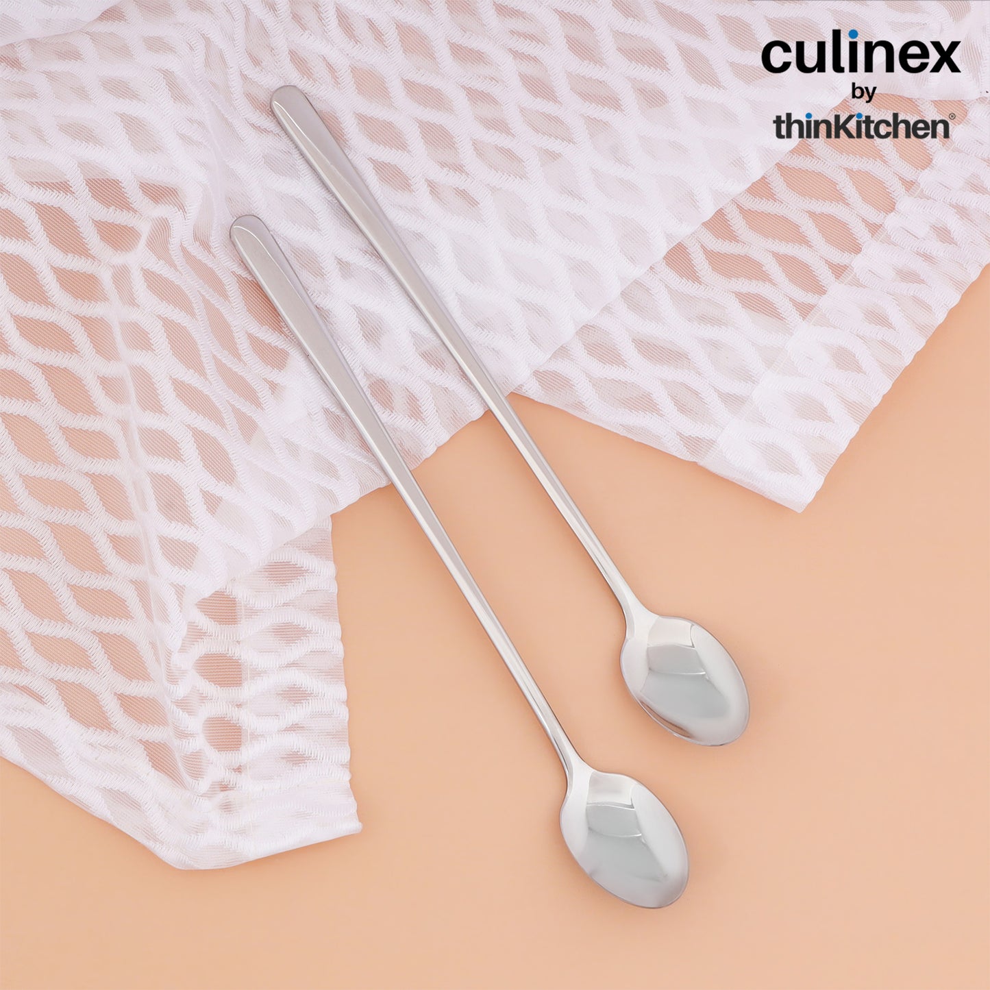 Culinex 18/8 Stainless Steel 8.7" Premium Ice Tea Spoons, Mixing, Stirring, Long Handle Spoons -  Set of 2 for Soda, Ice Tea, Ice Cream Milkshake, Cocktails